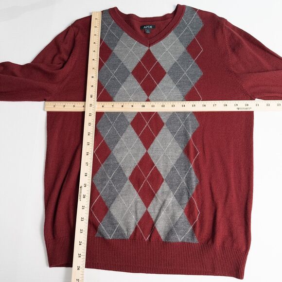 Apt 9 Merino Wool Blend Argyle Sweater Mens Large Red Preppy Academia Grandpa - Picture 4 of 16